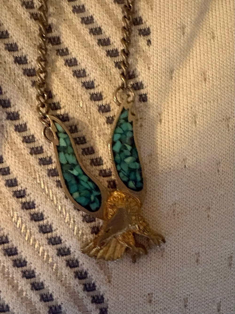 Vintage Gold-Tone Pendant Necklace with Turquoise-Blue Inlay - Women Jewelry